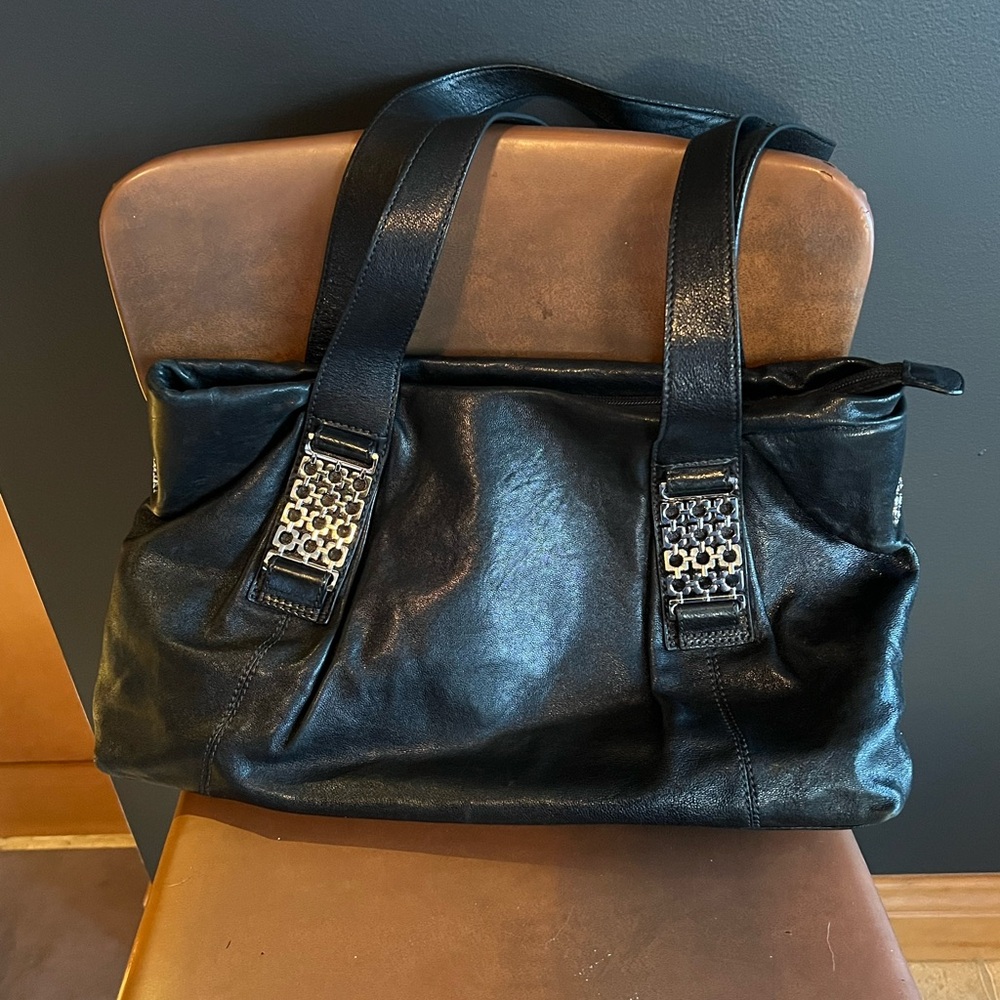 Palia Black Leather Handbag with Silver Accents